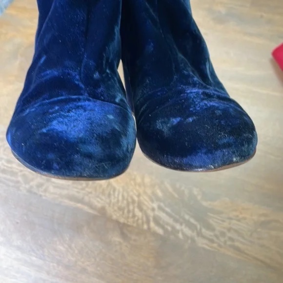 Sam Edelman Taye Blue Velvet Zip Chunky Block Heel Ankle Boot - Picture 9 of 9